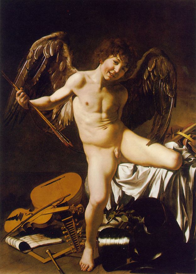 This is cupid.  He's the reason that you're in LOVE.  This painting is by Caravaggio, the best artist EVER!!!